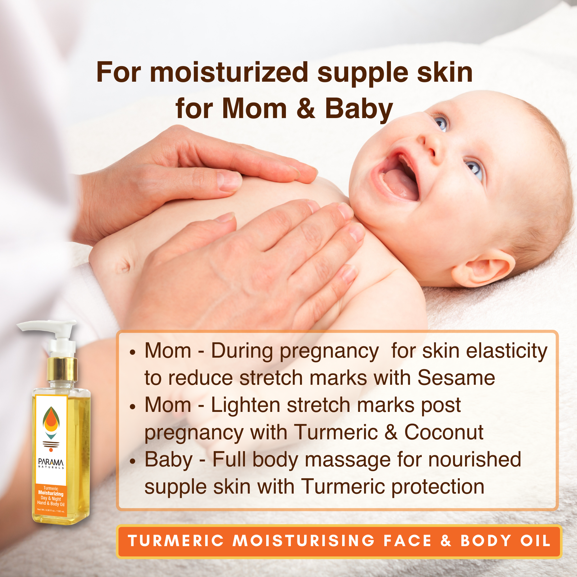 Turmeric Moisturizer Face & Body Oil, Parama Naturals, Stretch Marks, Body Massage Oil, Mom & Baby Gift Set, Skin Care, Beauty Products,