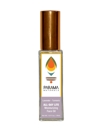 Parama Naturals All Day Lite face Oil Face Serum Face Moisturizer Lavender Oil, Sesame oil, Turmeric Oil, almond Oil Moisturizer, radiance facial oil & skin brightening day serum for sensitive skin, oily skin, combination skin, dry skin with anti-oxidant turmerones 1.2% and vitamin-rich turmeric oil, mood-uplifting Himalayan Lavender Oil, for anti-aging, lavender oil and natural sun protection, trial, travel kit.