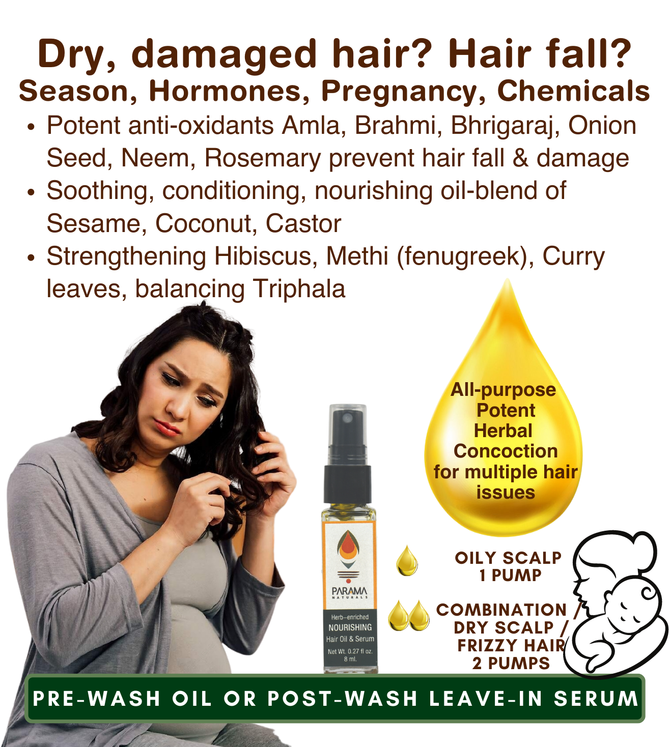 Parama Naturals Nourishing Hair Oil, Dry, Damaged Hair, Hair Fall, Season, Hormones, Pregnancy, Chemicals